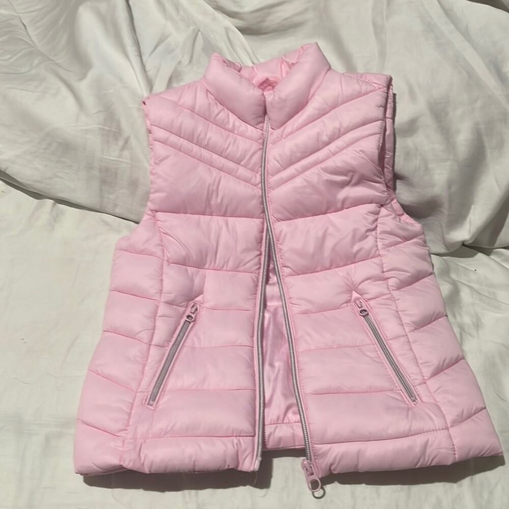 Zara girls 6/7 puffer vest pale pink chevron stitch pattern pockets euc worn 1x